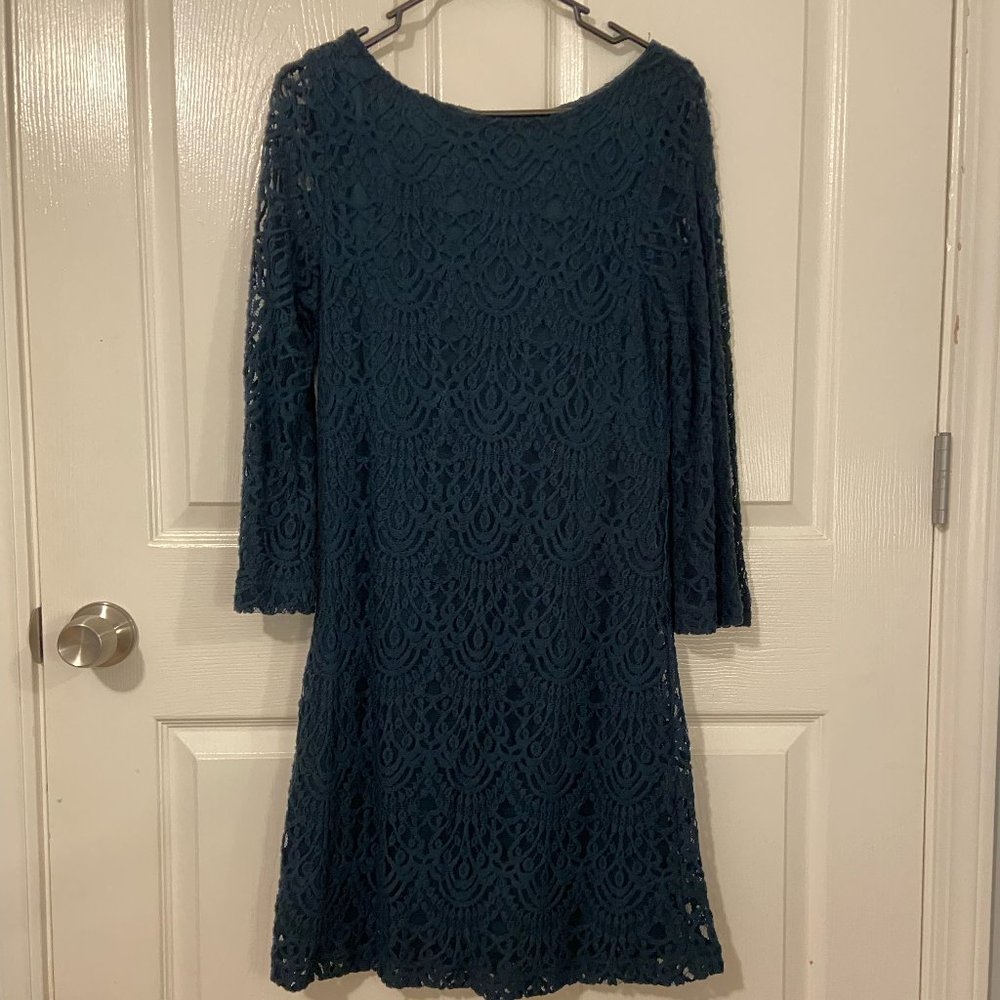 Sharagano Teal Lace Formal Long Sleeve Short Dress Worn Once